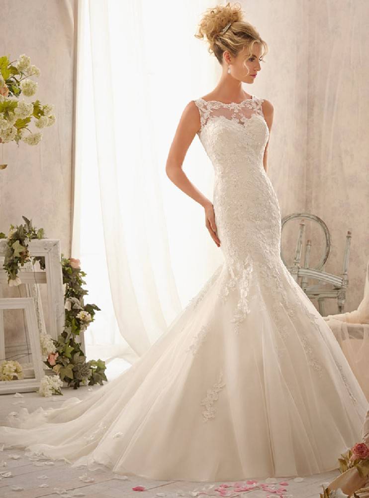 鱼尾包臀婚纱礼服新款欧式双肩小拖尾婚纱礼服批发HS9567