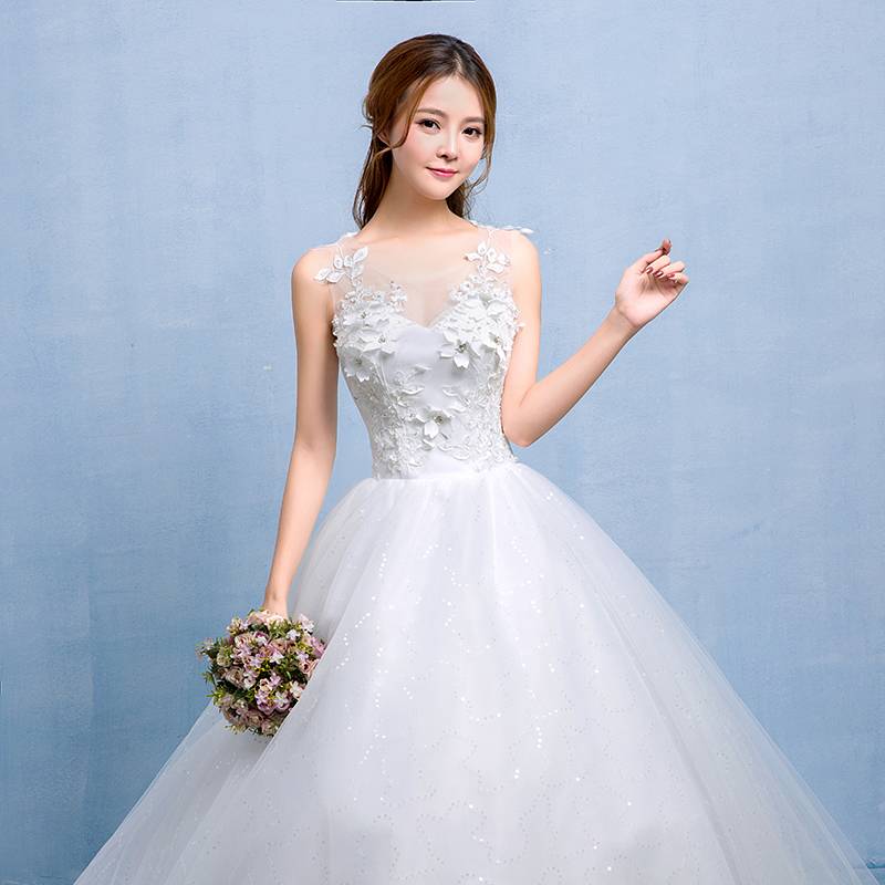 新款韩版拖尾婚纱定制白纱小拖尾韩式婚纱礼服批发HB0019